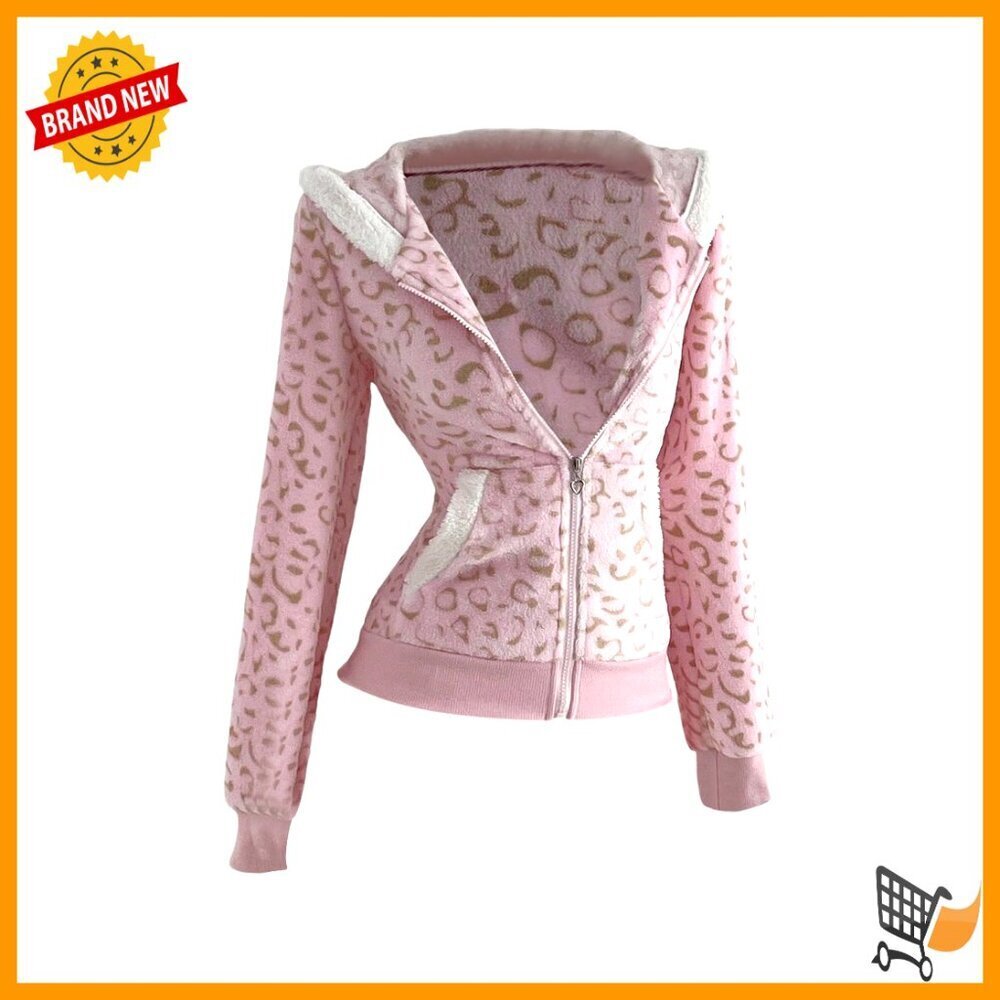 Leopard Print Zip Up Hoodie Fitted Fleece Sweatshirt Y2K Chic Casual Wear